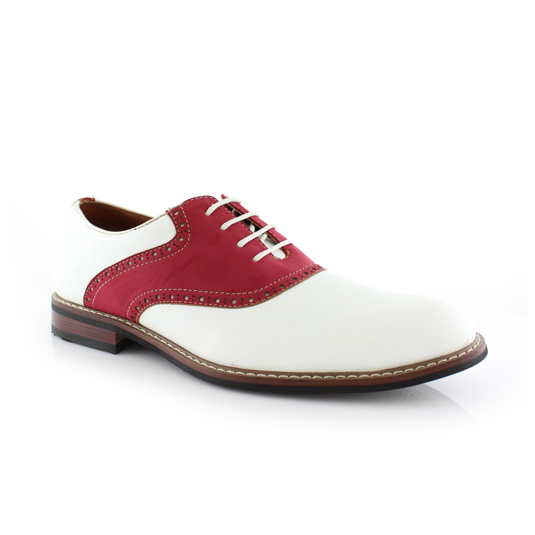 Red and white saddle shoes on sale