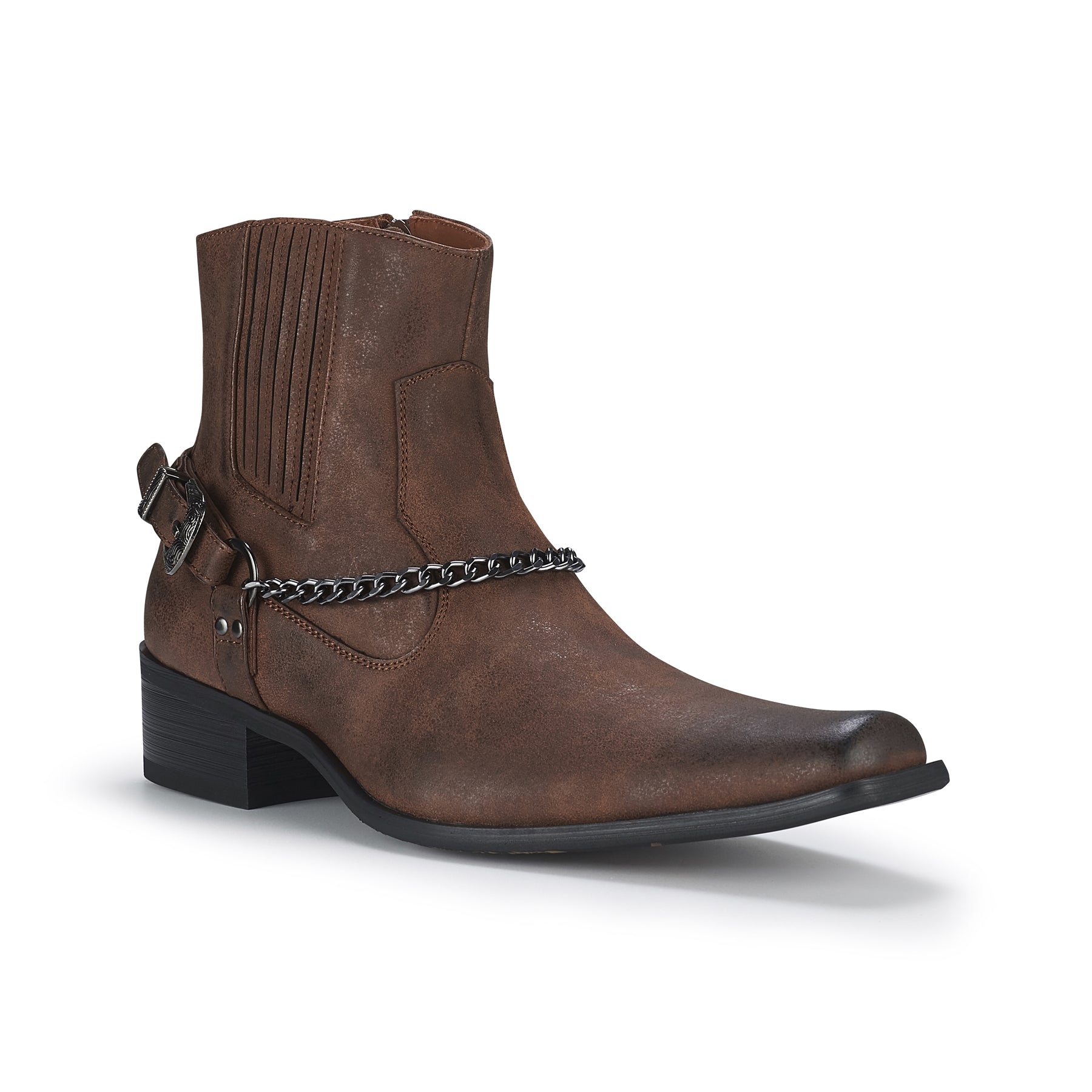 Synthetic Leather Cowboy Chain Boots REYES in Maple Brown Ferro Aldo