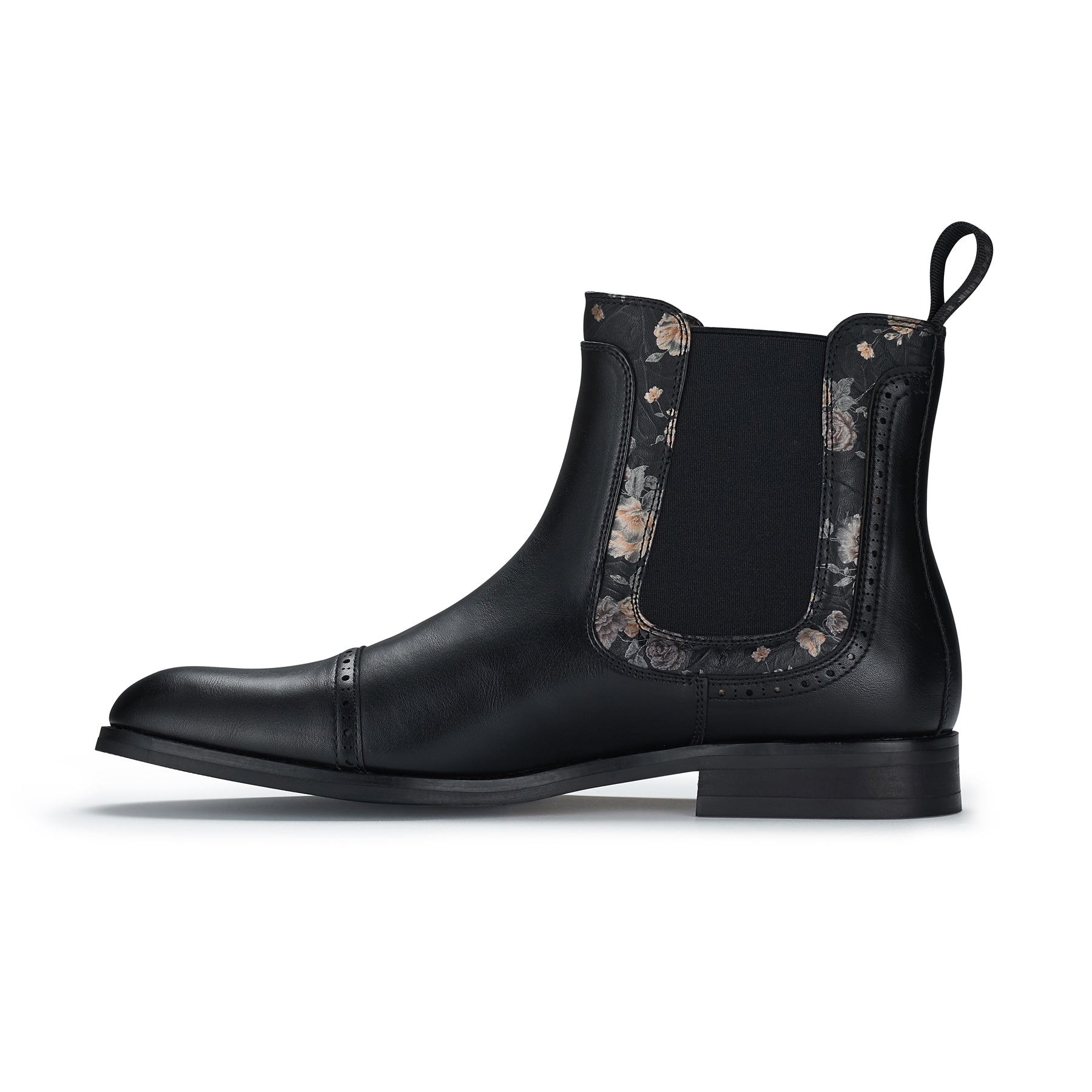 Men's Cap Toe Subtle Floral Chelsea Boots | Frederick by Polar Fox | Conal Footwear | Inner Side Angle View