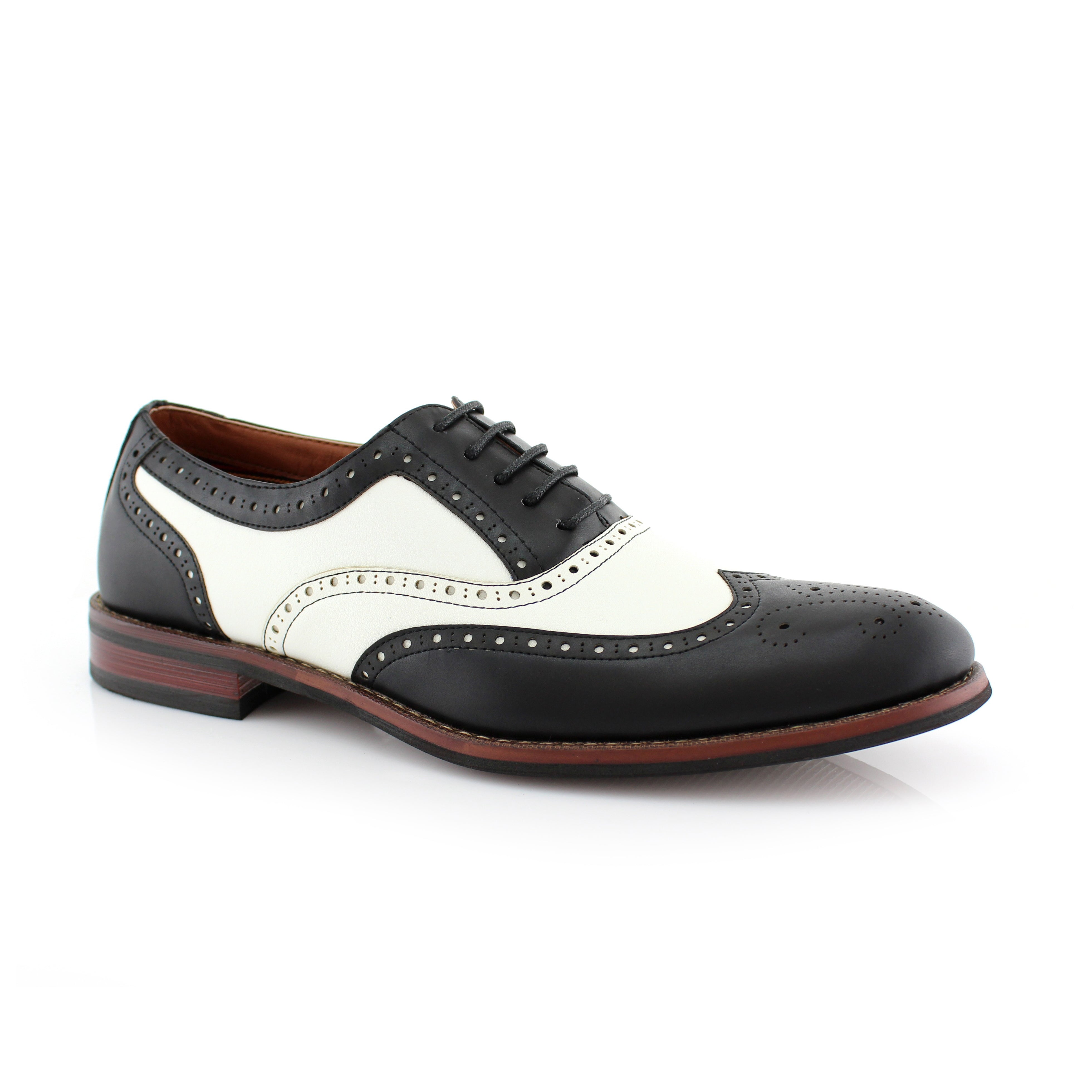 Black and white store wingtip oxfords