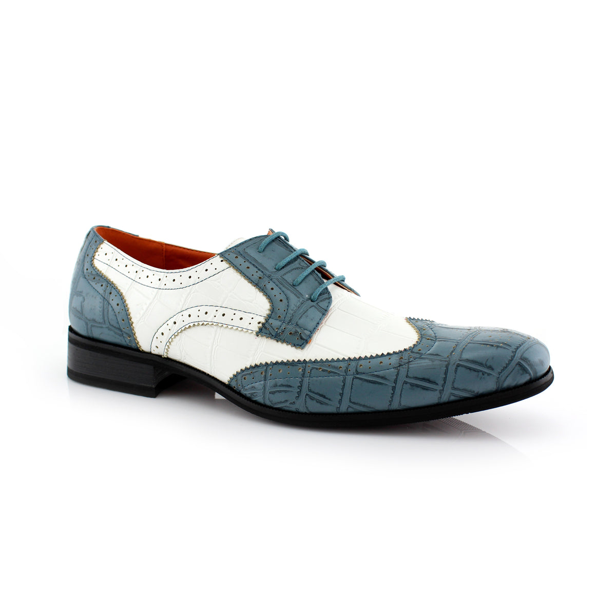 Crocodile Embossed Leather Wingtip Oxford Dress Shoe | Carl | Ferro Aldo Shoes 6.5 / Blue