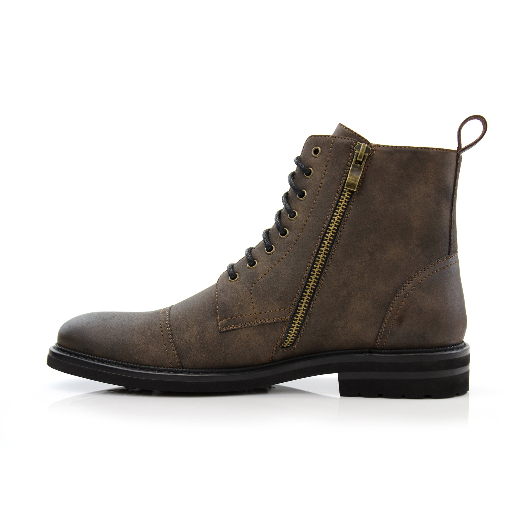 Cigar Faux Burnished Leather Boots With Zipper Closure | Polar Fox 